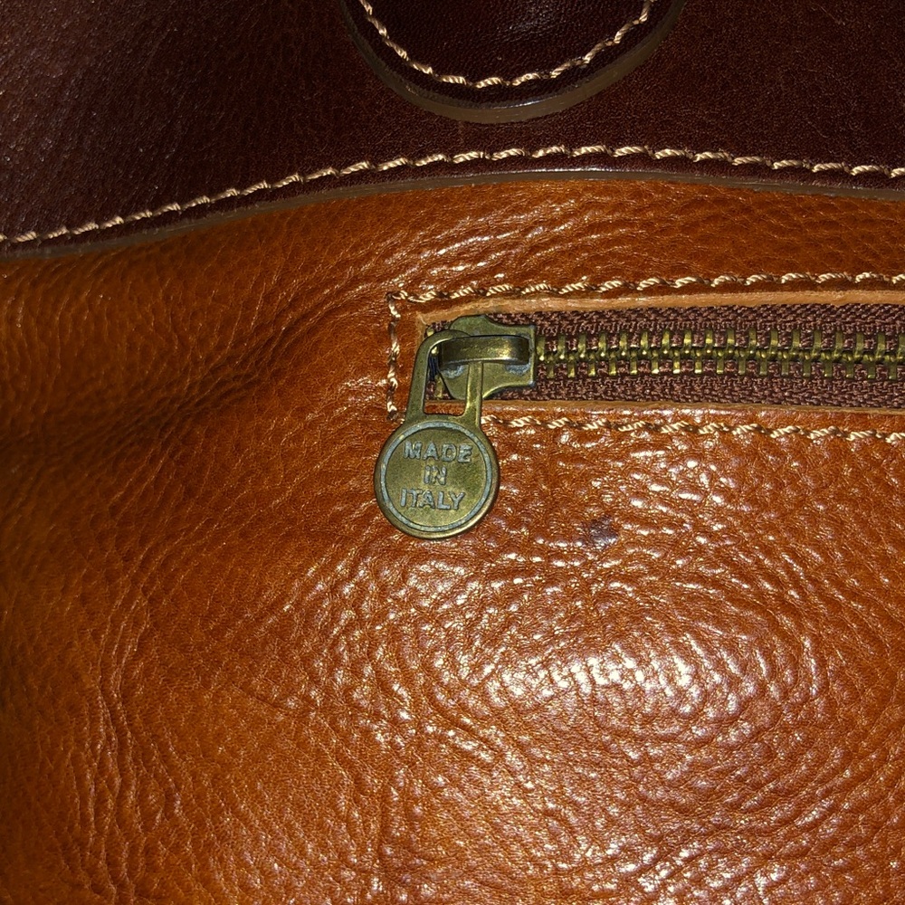 PRICED TO MOVE Florence Italian Leather Two-Tone Brown Tote Bag - Picture 6 of 13